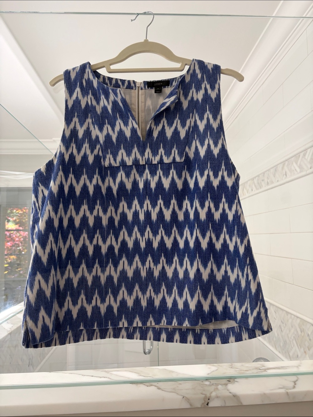 J. Crew Chanbray and White Ikat-Pattern Sleeveless Top
